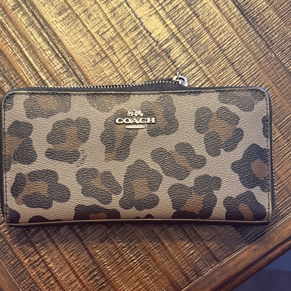 Coach Tan and Black Animal Print Wallet